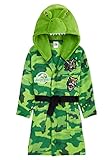 Jurassic World Bademantel Kinder Jungen, Fleece Morgenmantel Kinder mit Dino Kapuze (Grün, 7-8 Jahre)