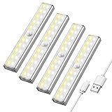 Maxuni LED Schrankbeleuchtung mit Bewegungsmelder, 3 Helligkeitstufen Sensor Licht, Wideraufladbare und Dimmbare Schrankleuchte mit 4 Magnetstreifen, 4er Pack MEHRWEG