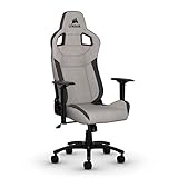 Corsair T3 Rush - Polyester Stoff Gaming Stuhl (Atmungsaktivem Weichen Stoff, Gepolsterten Nackenkissen, Lendenstütze aus Memory-Schaumstoff, 4D-Armlehnen, Leich Montieren) Grau/Schwarz