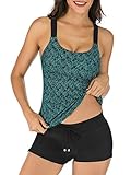 PANAX Damen Tankini Oberteil Bademode Badeanzug Strandbekleidung Swimwear Mode Beachwear Sporttop Frauen Bekleidung Alltag Dunkelgrün, Größe M