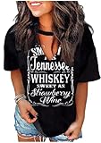 Damen Sommer Tshirt V Ausschnitt Aushöhlen Sexy Oberteil Damen Kurzarm T-Shirt Keyhole Neck Country Bluse Top（L,Schwarz）