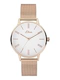 s.Oliver Damen Analoger Quarz Uhr mit Edelstahl Armband SO-3893-MQ, IP Roségold