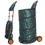 Agora-Tec® Laubsack/Gartensack 160l selbstaufstellend fahrbar mit Rädern und faltbahr inkl. Halterung für Laubbesen und Besen