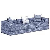 ZEYUAN 3-Sitzer Modularer Pouf, Outdoor Sofa, Gartenbank, Gartenlounge Outdoor, Balkon Sofa, Liegesofa, Outdoorsofa, Indigo Stoff