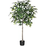 Kazeila Kunstpflanze Groß Ficus Benjamina 150cm Künstliche Pflanzen Deko Plastik Pflanze Kunstbaum für Schlafzimmer Büro