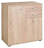 Home4You Kommode mit 2 Türen und 2 Schubladen - Eiche Sonoma - 71 cm breit - Sideboard Mehrzweckschrank