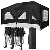 TOOLUCK 3x6m Faltpavillon Pavillon Wasserdicht Popup Pavillon Anti-UV Gartenpavillon mit 6 Seitenteilen, Schwarz