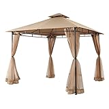 Sekey Garten Pavillon 3x3 m, Gartenzelt mit Moskitonetz, Atmungsaktives Doppeldach 160g/㎡ Polyester, Taupe