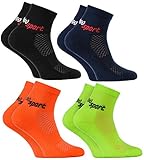 Rainbow Socks - Jungen und Mädchen Neon Sneaker Sportsocken - 4 Paar - Schwarz Blau Orange Grün - Größen 30-35