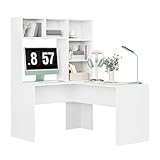 FirFurd Schreibtisch L-Form Eckschreibtisch Computertisch mit Bücherregal PC Laptop Tisch Tisch für Büro Arbeitszimmer Wohnzimmer Homeoffice 152,5 x 124,7 x 107,8 cm Weiß