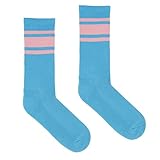 kabak Sportsocken Wadenlang Frottee 80er Retro Style Aerobic Laufen Yoga Unisex Farben Elastisches Bündchen Atmungsaktiv, Hellblau/Rosa 36-41 EU