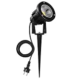 SanGlory 7W LED Strahler mit Erdspieß Warmweiß 3000K, 2m Kabel mit Stecker, Metall Gartenleuchte Gartenstrahler Rasenstrahler IP65 Wasserdicht 800LM LED Garten Beleuchtung für Außen