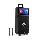 auna KTV Mobile PA Soundanlage - Bluetooth Lautsprecher mit Touch-Display, PA Anlage + 2 drahtlose UHF-Mikrofone, 2 x USB, SD & Micro-SD, HDMI, AUX, Akku, Tragegriff, inkl. Fernbedienung, schwarz