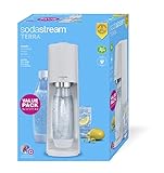 SodaStream Wassersprudler Terra White Value Pack x2 mit 2 geschmolzenen Flaschen, spülmaschinenfest, 1 Liter und 1 CO2-Zylinder Quick Connect zum Gasieren von bis zu 60 l, 2270215, Weiß Matt