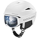 Odoland Skihelm mit Skibrille Set Erwachsene Snowboardhelm mit Snowboardbrille für Damen und Herren und Jugend Ski Goggles UV 400 Schutz Snowboard Brille zum Skifahren und Bergsteigen Weiß S