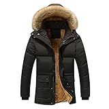 Meggsnle Wintermantel Wolle Schwarz Kunstfellkragen Skijacke Snowboardjacke Winter Fleecejacke Warme Gefüttert Skijacke Herrenjacke Jacke mit Kapuze Jacke Herren übergangsjacke Männer Geschenke