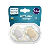 Philips Avent Ultra Air Schnuller, 2er-Pack – BPA-freier Schnuller für Babys von 0 bis 6 Monaten, grün/braun (Modell SCF085/15)