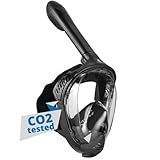 Khroom® geprüfte CO2 sichere Schnorchelmaske Vollmaske Modell 2021 Seaview BC | bekannt aus YouTube | Tauchmaske für Erwachsene und Kinder | Vollgesichtsmaske zum Schnorcheln (Matt Schwarz, L-XL)