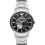 Emporio Armani Herren Automatik 3-Zeiger Edelstahluhr, 43 mm Gehäusegröße mit Edelstahlarmband