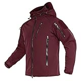 TACVASEN Herren Übergangs-Softshelljacke Reitjacke Outdoorjacke Arbeitsjacke Radjacke Winddicht mit Multi-Pocket, Weinrot