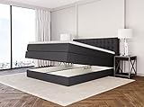 Betten Jumbo King Boxspringbett 180x200 cm mit Bettkasten 7-Zonen TFK Härtegrad H3 und Visco-Topper | Farbe Anthrazit | div. Größen verfügbar