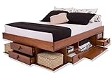 Funktionsbett Bali 180x200 Karamell - Schrankbett mit viel Stauraum und Schubladen, optimal für kleine Schlafzimmer - Bett mit Aufbewahrung aus Kiefer Massivholz – Schubladenbett inkl. Lattenrost…