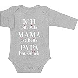 Süßer Spruch - Ich Bin süss, Mama ist heiß, Papa hat Glück Baby Langarm Body 0-3 Monate Grau