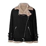 Kunstpelz Mantel Damen Lederjacke Damen Warm Winterjacke Mit Teddyfutter Revers Bomberjacke,Wildlederjacke Dicke Biker Motor ReißVerschluss Outwear