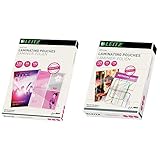 Leitz Heißlaminierfolien A4 im 100er Pack, Folienstärke 125 mic mit abgerundeten Ecken, transparent, glänzend, 33808 & Heißlaminierfolien, A6, 100er Pack, Folienstärke 125 mic, 33806