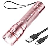 GEARLITE Taschenlampe LED Aufladbar, 2000 Lumen LED Taschenlampe Kinder mit 3 Modi，Zoombare Mini Taschenlampe mit Langer Laufzeit, IP65 Wasserdicht Flashlight für Camping Angeln Notfall Outdoor-Rosa