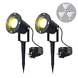 Gartenleuchte mit Erdspieß 4W LED Gartenstrahler mit GU10 IP66 Wasserdicht Gartenlampe mit Stecker Warmweiß 3000K Led Strahler für Außen Garten Rasen Baum Wiese(2er Pack)