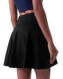 BebreezChic Tennisrock Damen Kurz mit Hose Sportrock High Waist Plissiert Minirock Golfrock Hosenrock Sommerrock Athletic Skort mit Taschen, Schwarz, M