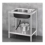 Gyj&mmm Küchenspüle Stehendes Waschbecken, Edelstahl-Küchen-Spüle-Regal-Rack mit Wasserhahn, for Bauernhaus Badezimmer im Freien, 27 x 17 x 30 Zoll Küchenspülen (Size : A2)