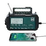 Kurbelradio DAB/UKW mit 5000mAh Akku Wiederaufladbare, Tragbare Solar Radio mit Taschenlampe & Leselicht, DAB+/FM Dynamo Baustellenradio IPX4, Notfall Radio und SOS-Alarm für Wandern, Camping, Outdoor