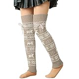 JBAT Frauen Weihnachtshirsch Overknee-Strümpfe Krawatte Socken Noppen Strümpfe (Grey, One Size)