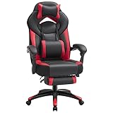 SONGMICS Gaming Stuhl, Bürostuhl mit Fußstütze, Schreibtischstuhl, ergonomisches Design, verstellbare Kopfstütze, Lendenstütze, bis zu 150 kg belastbar, schwarz-rot OBG77BR