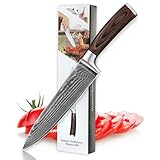 Wakoli EDIB Damast Kochmesser I Profi Chefmesser mit scharfer 20 cm Klinge aus 67 Lagen Damaststahl mit VG10-Kern I ergonomischer Pakkaholz-Griff I Gyuto Damastmesser in Geschenkbox