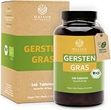 MAISON NATURELLE® | Bio Gerstengras Tabletten (240 Stück) - 100% reines Bio Gerstengras Pulver ohne Zusätze - hochdosiert mit 3000 mg je Tagesdosis – Gerstengras Kapseln