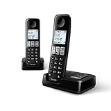 Philips D2552B Schnurloses DECT Festnetztelefon, Heimtelefon mit Anrufer-ID, Rufsperre und Anrufbeantworter - Zwei Hörer