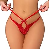 GADXE Damen Sexy Unterwäsche Spitze Frauen Hohl Sexy Spitze Tanga Schleife Weihnachten Taille Bequeme Atmungsaktive Unterwäsche Braut Unterwäsche Sexy (Red, S)