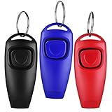 Diyife Hunde Clicker Whistle 3 Stück, [Funktion 2 in 1] Profi Training Werkzeug Finger Klicker mit Pfeife/Großem Knopf Cicker für Hunde, Katzen, Pferde, Vogel - Schwarz Rot Blau