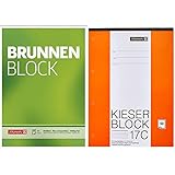 Brunnen 1052756 Briefblock / Schreibblock / Der Brunnen Block (A4, blanko, 50 Blatt, 70 g/m², 2-fach gelocht) & 1042927 KIESER-Block Lineatur 21 (A4, 50 Blatt, liniert, 80 g/m², gelocht) Weiß