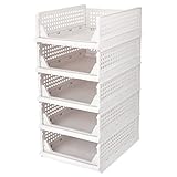 OSTWOLKE Kleiderschrank Organizer Stapelbare 5er Set Regal Aufbewahrungsbox Stapelbare Lagerkästen für Kleidung Schlafzimmer Weiß (43 x 33 x 70cm)