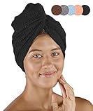 pamuq Haarturban Baumwolle 100% - schwarz, 2er Set - mit 2 Knöpfe - Turban-Handtuch Knopf Haar-Handtuch Kopf-Handtuch Knopf Haarturban schnelltrocknend Hair Towel Handtuch Haare Haartrockentuch