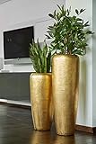 Edle & Hochwertige Pflanzvase / Pflanzkübel - Fiberglas - Mit Einsatz – Indoor – Metallic / Metallisch Blumenkübel / Pflanzgefäß / Vase / Kübel (Medium: 100cm, Gold)