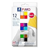 STAEDTLER ofenhärtende Modelliermasse FIMO soft in basic Farben, weich und geschmeidig, speziell für Einsteiger und Hobbykünstler, 12 Halbblöcke á 25g in sortierten Farben, 8023 C12-1