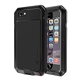 Lanhiem für iPhone 6 Plus Hülle, iPhone 6S Plus Hülle, 360 Grad Outdoor Schutzhülle Stoßfest Tough Armor Metall Ganzkörper Panzerhülle Staubdicht Heavy Duty Case mit Eingebautem Displayschutz, Schwarz