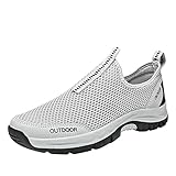 Keepwin Herrenschuhe Sommer Große Größe Lässig Atmungsaktive Mesh Freizeitschuhe Laufende Turnschuhe Bambussocken Herren Sneaker (White, 42)