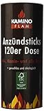 Kamino-Flam Anzündsticks - 120 Anzünder in handlichen Dose - Feuersticks brennen 5-6 Minuten - Anzündscheit für Grill / Kamin / Ofen - Anzündbrikettsticks geruchlos & ökologisch - Kaminanzünder