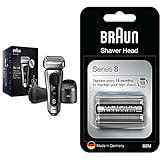 Braun Series 8 Rasierer Herren mit 3+1 Scherkopf, Elektrorasierer & Trimmer für Präzision, Sonic-Technologie, 40°-Kopf, Konturenanpassung, 8467cc, silber & Series 8 Elektrorasierer Scherkopf, matt